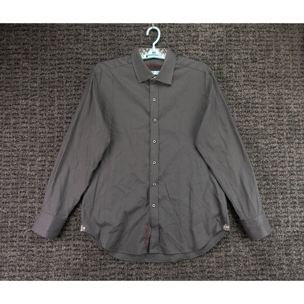 Robert Graham Shirt Mens Large Gray Jacquard Flourish Geomteric Print Designer
